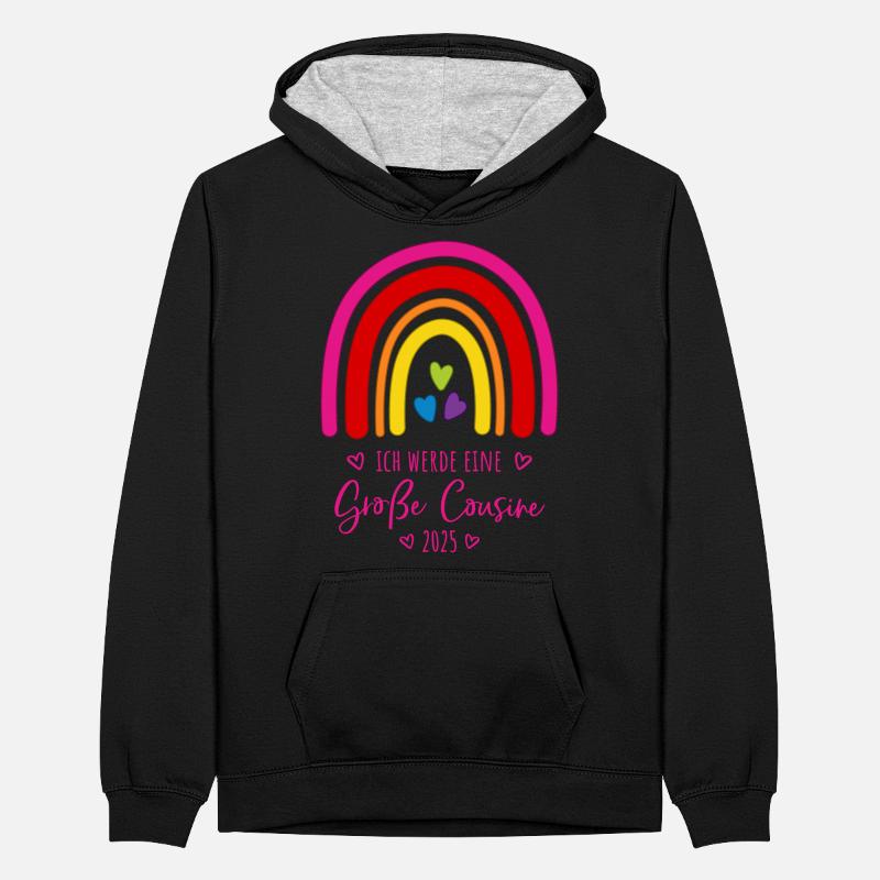 Boho Regenbogen Ich werde eine große Cousine 2025 Teenager Kontrast-Hoodie