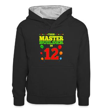 boys biMaster Builder 12 Years Old Block Building - Teenager Kontrast-Hoodie - Schwarz/Grau meliert - Vorne