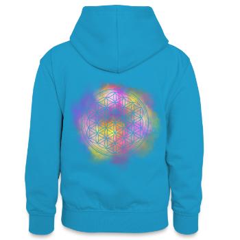 Fleur de vie mandala - Sweat à capuche contrasté Ado - bleu paon/gris chiné - Dos