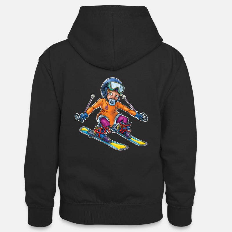 Petit bébé skieur 2 - Sweat à capuche contrasté Ado - noir/gris chiné