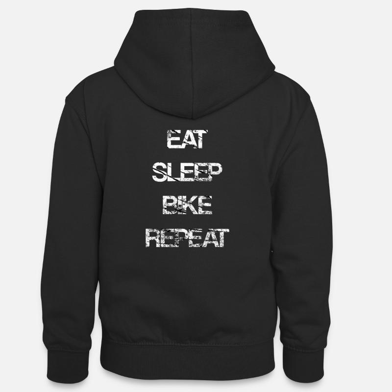manger sommeil impression répétition vélo look usé - Sweat à capuche contrasté Ado - noir/gris chiné