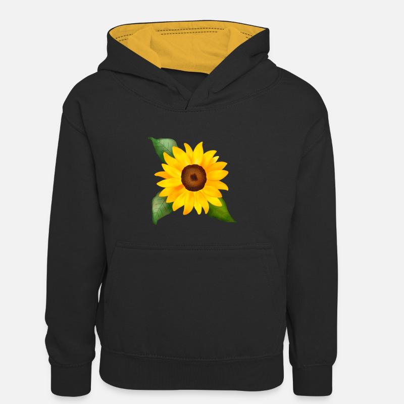 Joyeuse aquarelle de tournesol peinte à la main - Sweat à capuche contrasté Ado - noir/or
