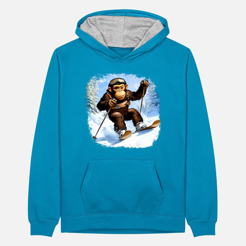 Monkey Ski / Skier Monkey Teenager Contrast Hoodie