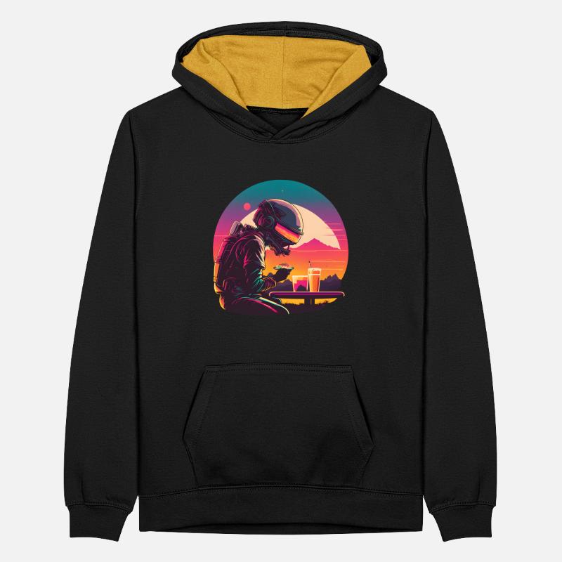 Synthwave astronaut Space dinner Teenager Kontrast-Hoodie