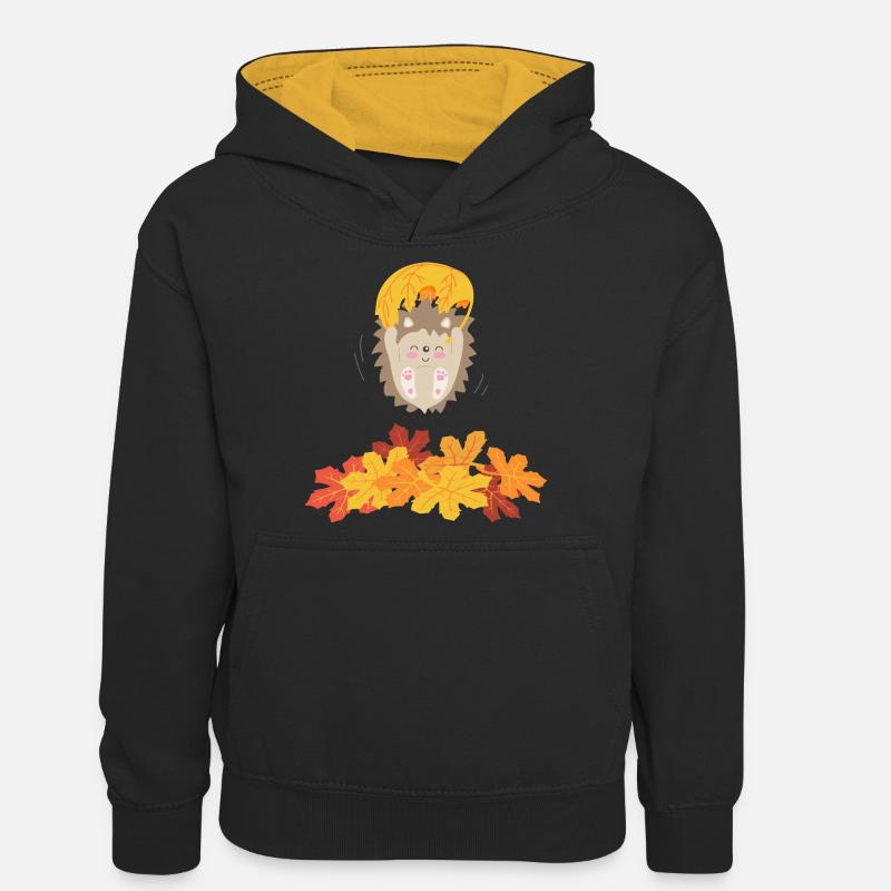 Hérisson tendre à feuilles - Sweat à capuche contrasté Ado - noir/or