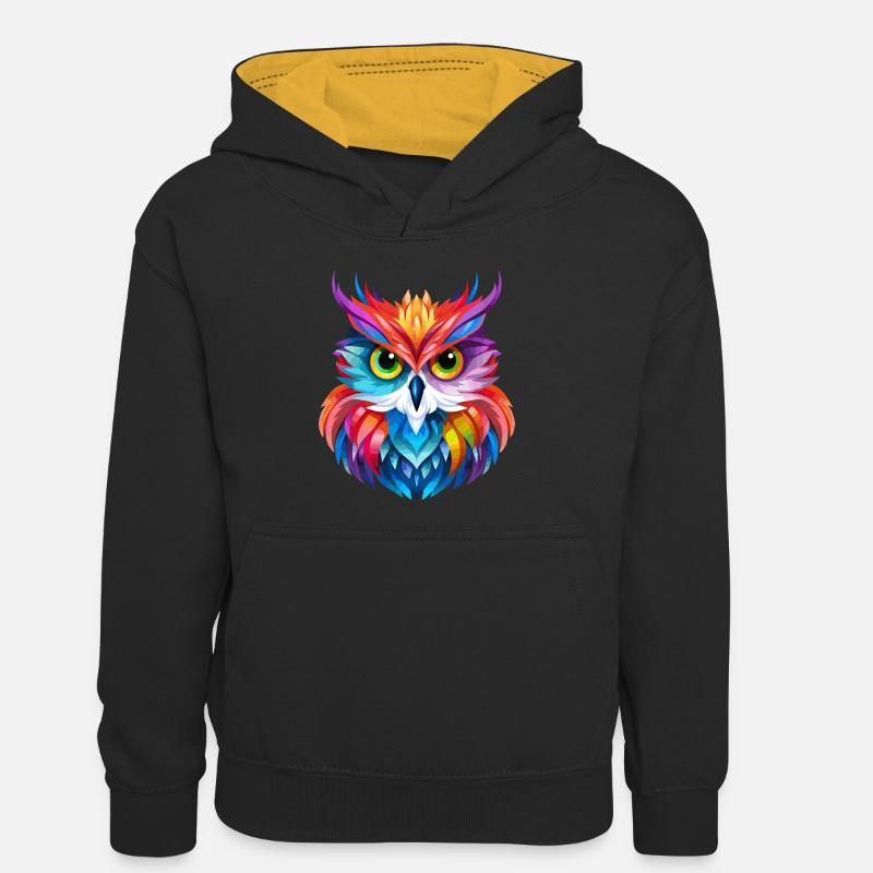 Conception de hibou coloré - Sweat à capuche contrasté Ado - noir/or