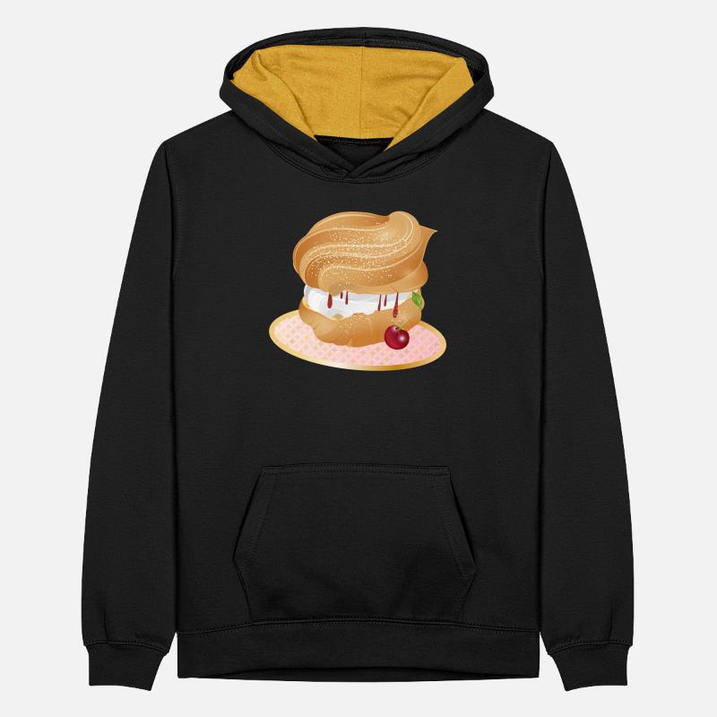 Mit Sahne und Kirsche gefüllter Windbeutel Teenager Kontrast-Hoodie