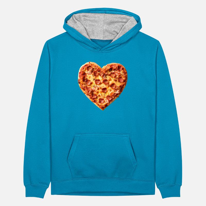 Heart Pepperoni Pizza Pattern Teenager Contrast Hoodie