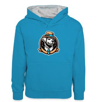 Mister D - Teenager Kontrast-Hoodie - Pfauenblau/Grau meliert - Vorne