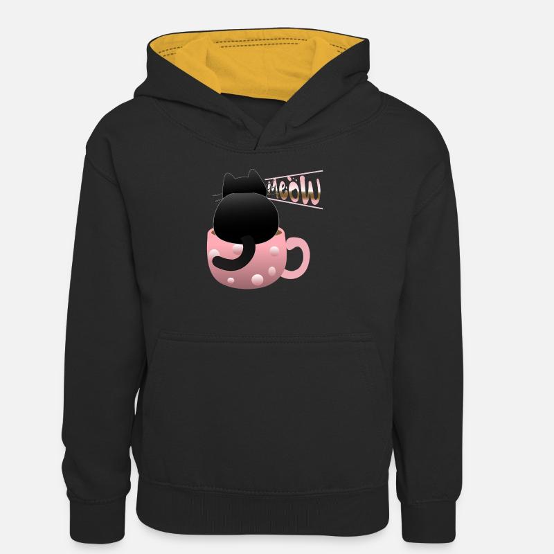 mignon chat noir miaulant - Sweat à capuche contrasté Ado - noir/or