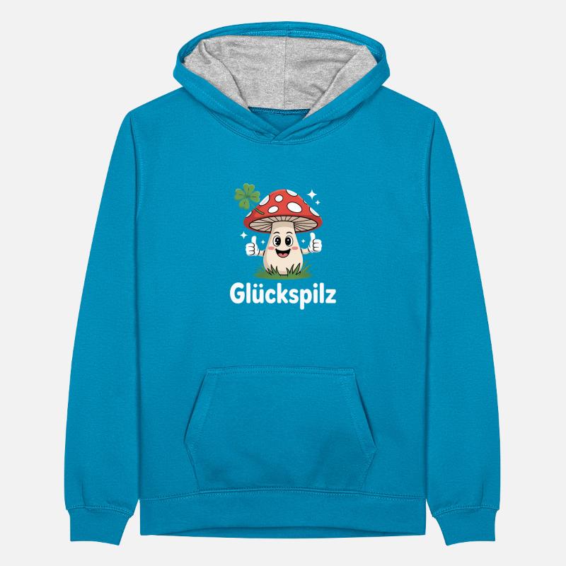 Lucky Funny Toadstool with Shamrock Teenager Contrast Hoodie