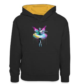 Ballerina mit Schmetterlingsflügeln, Schmetterlingen, Tutu - Teenager Kontrast-Hoodie - Schwarz/Gold - Vorne
