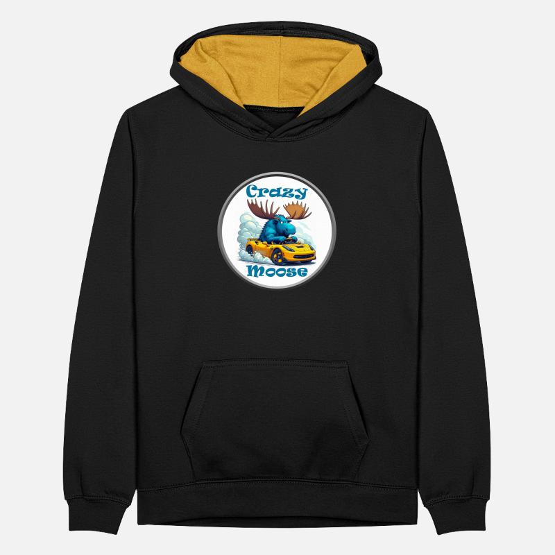Crazy Moose Power Teenager Kontrast-Hoodie