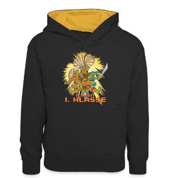 Teenage Mutant Ninja Turtles Endlich Schulkind - Teenager Kontrast-Hoodie - Schwarz/Gold - Vorne