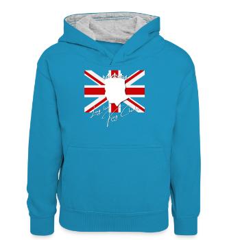 Britischer König Krönung Charles England Flagge - Teenager Kontrast-Hoodie - Pfauenblau/Grau meliert - Vorne