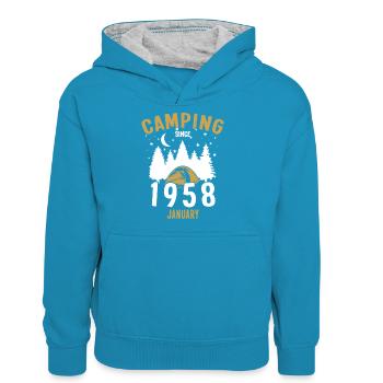Birthday: Camping since January 1958 Zelten - Teenager Contrast Hoodie - peacock blue/heather grey - Front