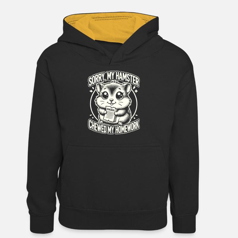 Hamster, Devoirs, Drôle Hamster - Sweat à capuche contrasté Ado - noir/or