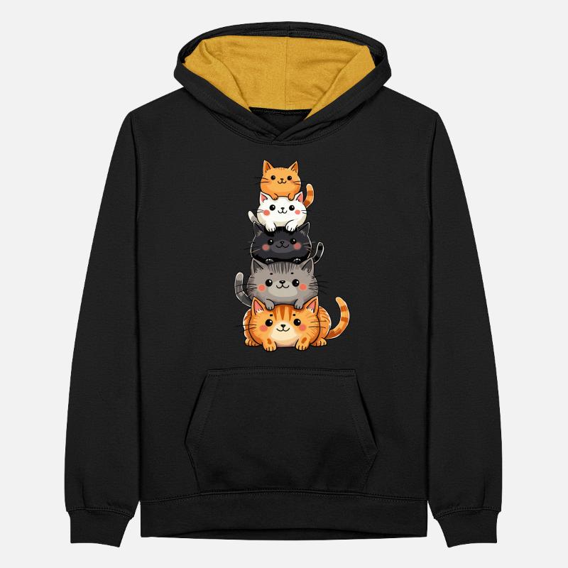Cat & Kitten, Cute Cats, Cat Stack Teenager Contrast Hoodie