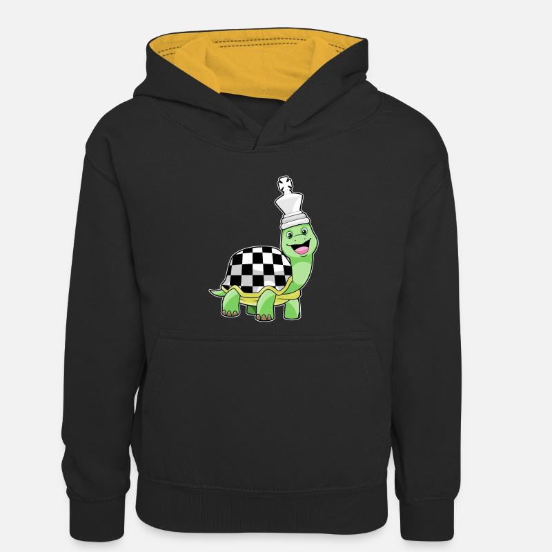 Tortue aux échecs avec échiquier & roi - Sweat à capuche contrasté Ado - noir/or