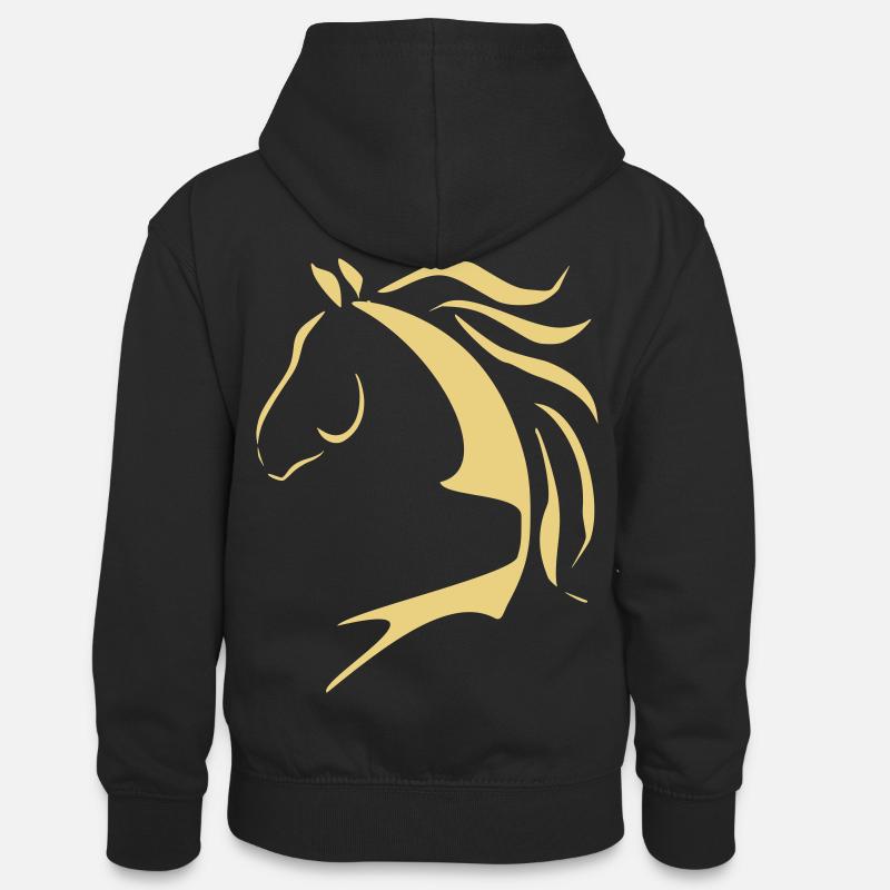 Tête de cheval, conception de cheval, cheval, chevaux - Sweat à capuche contrasté Ado - noir/or