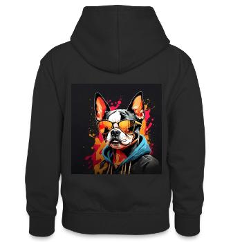 Boston Terrier Bostie mit Sonnenbrille - Teenager Kontrast-Hoodie - Schwarz/Gold - Hinten