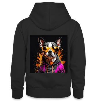 Boston Terrier Bostie mit Sonnenbrille - Teenager Kontrast-Hoodie - Schwarz/Gold - Hinten