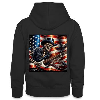 Crâne squelette avec guitare basse et drapeau américain - Sweat à capuche contrasté Ado - noir/or - Dos