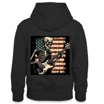 Crâne squelette avec guitare basse et drapeau américain - Sweat à capuche contrasté Ado - noir/or - Dos