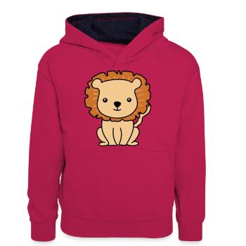Baby Lion Lion Baby Cartoon pour bébés et enfants - Sweat à capuche contrasté Ado - rose/bleu marine - Devant