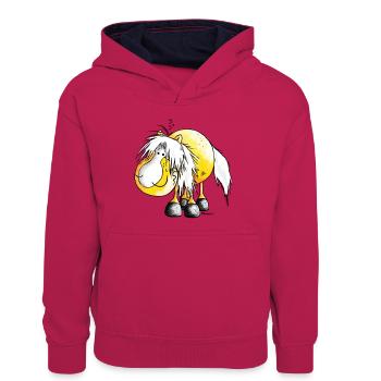 Haflinger - Avelignese - Cheval - Sweat à capuche contrasté Ado - rose/bleu marine - Devant