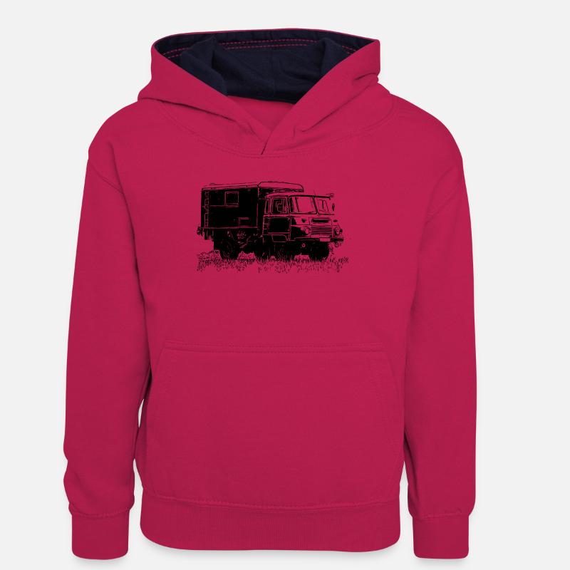 Camion fourgon Robur LO 2002 - Sweat à capuche contrasté Ado - rose/bleu marine