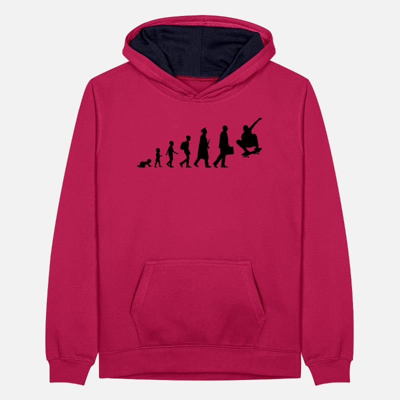 Skateboarder Evolution Teenager Kontrast-Hoodie