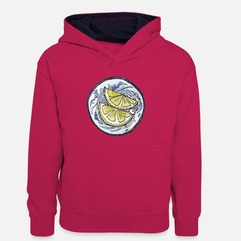 Dessin à la main du citron - Sweat à capuche contrasté Ado - rose/bleu marine