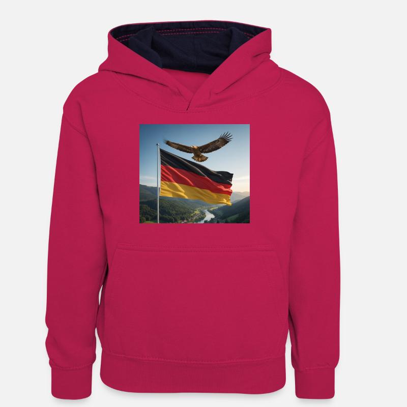 Aigle au-dessus du drapeau allemand - Sweat à capuche contrasté Ado - rose/bleu marine