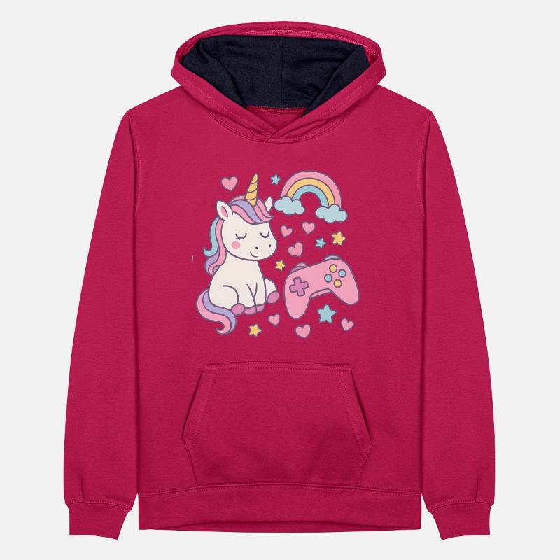 Super süßes Einhorn mit Gaming-Feeling Teenager Kontrast-Hoodie