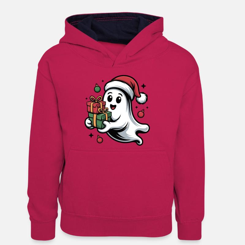 Weihnachtsgeist mit Geschenken - Sweat à capuche contrasté Ado - rose/bleu marine