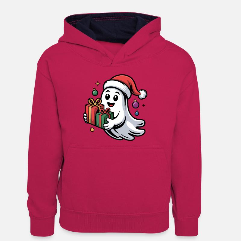 Weihnachtsgeist mit Geschenken - Sweat à capuche contrasté Ado - rose/bleu marine