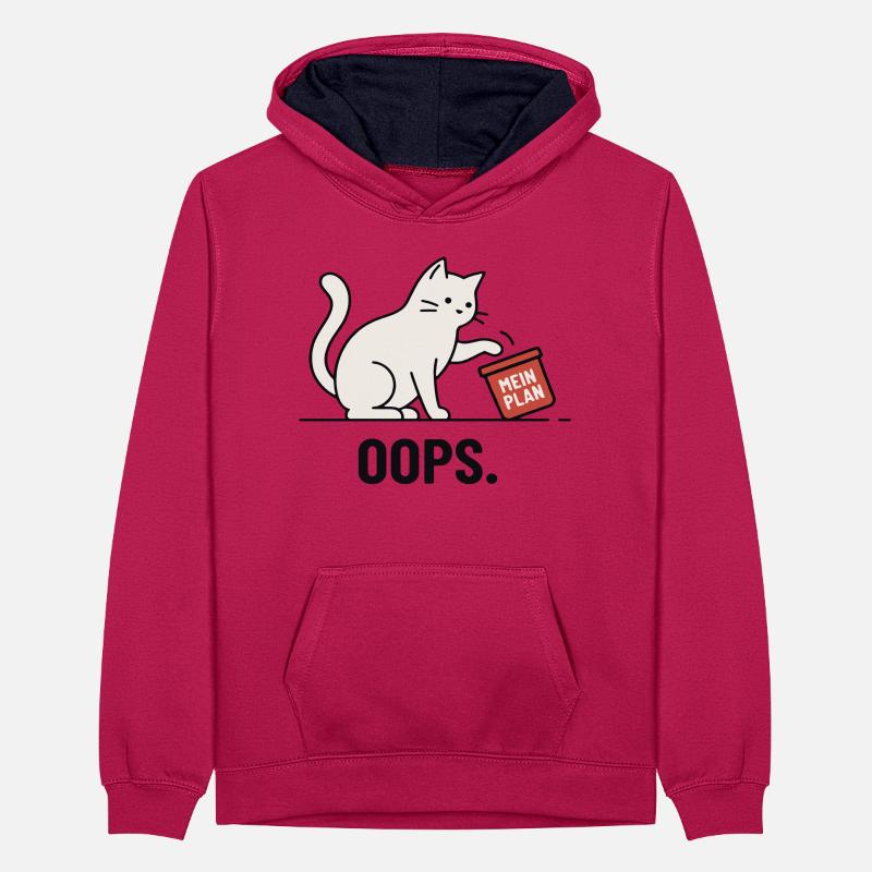 Mon plan... Oups – Chat drôle Sweat à capuche contrasté Ado