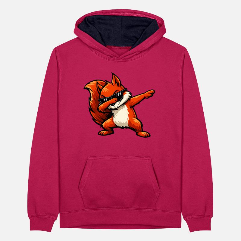 Dabbing Rotes Eichhörnchen Teenager Kontrast-Hoodie