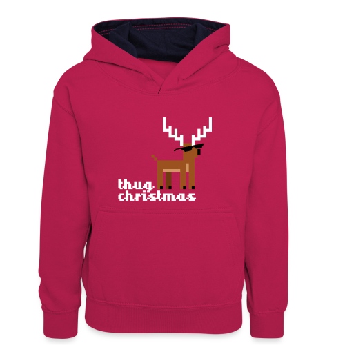 Christmas Xmas Deer Pixel Funny - Teenager Contrast Hoodie
