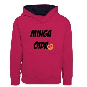 Minga oida - München - Brezel - Teenager Kontrast-Hoodie - Pink/Navy - Vorne