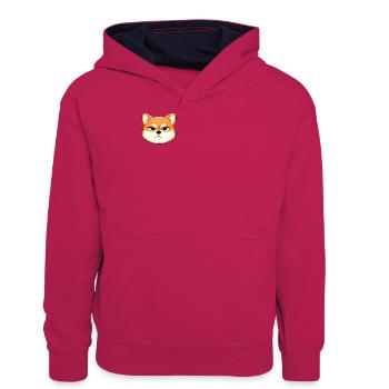 Bougon, le shiba inu qui fait la tête - Sweat à capuche contrasté Ado - rose/bleu marine - Devant