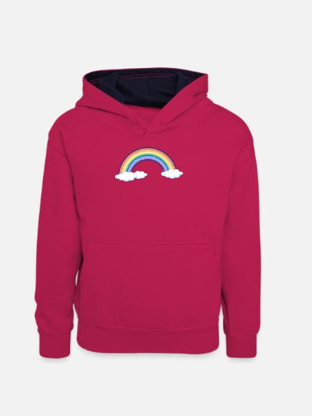 Vibrant Rainbow Over Clouds - Teenager Contrast Hoodie - pink/navy