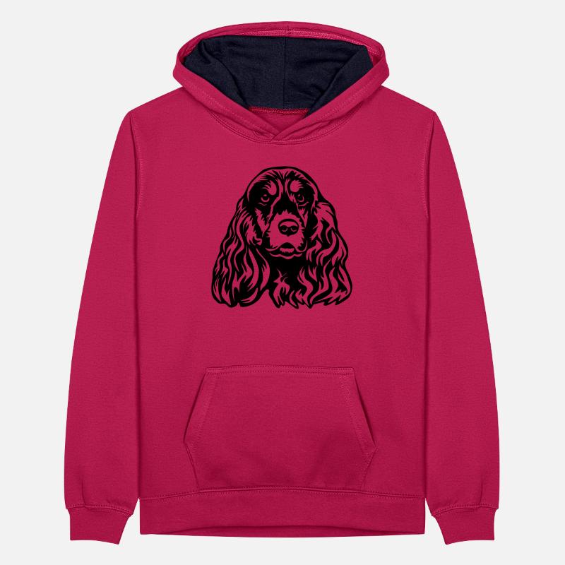 Cocker Spaniel Kopf Teenager Kontrast-Hoodie