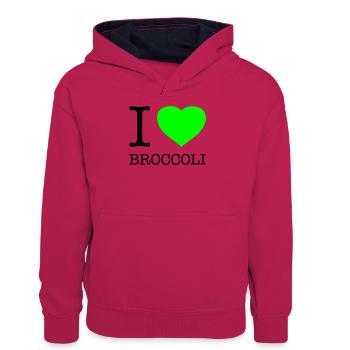 J’AIME LE BROCOLI Brocoli Légumes - Sweat à capuche contrasté Ado - rose/bleu marine - Devant
