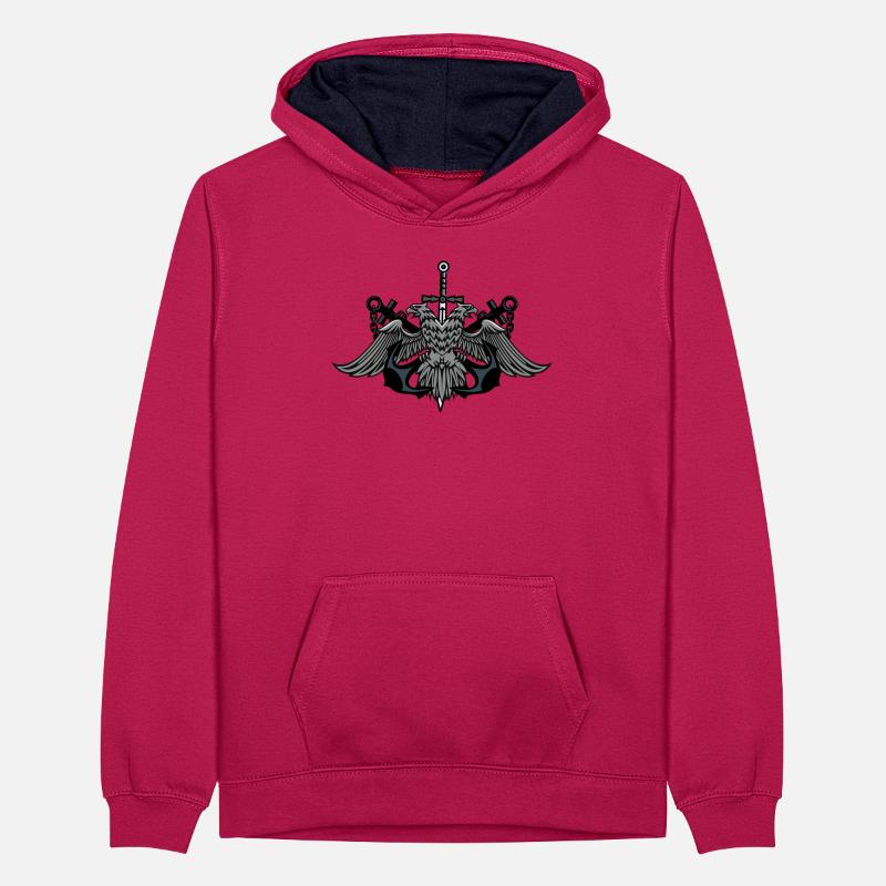 Blason de l’Aigle Jumeau avec épée Sweat à capuche contrasté Ado