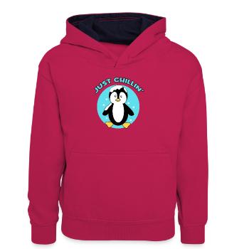 Arktis Tier Schnee Kalt Pinguin Seevogel Eis Vogel - Teenager Kontrast-Hoodie - Pink/Navy - Vorne