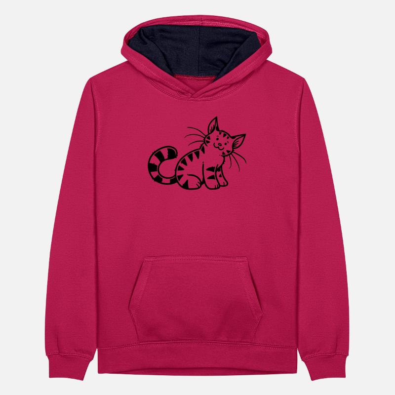 Chaton de dessin animé Sweat à capuche contrasté Ado