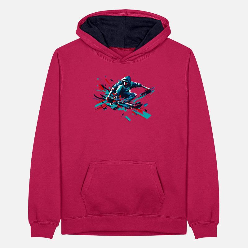 Lebendiges buntes Motiv eines Skaters Teenager Kontrast-Hoodie
