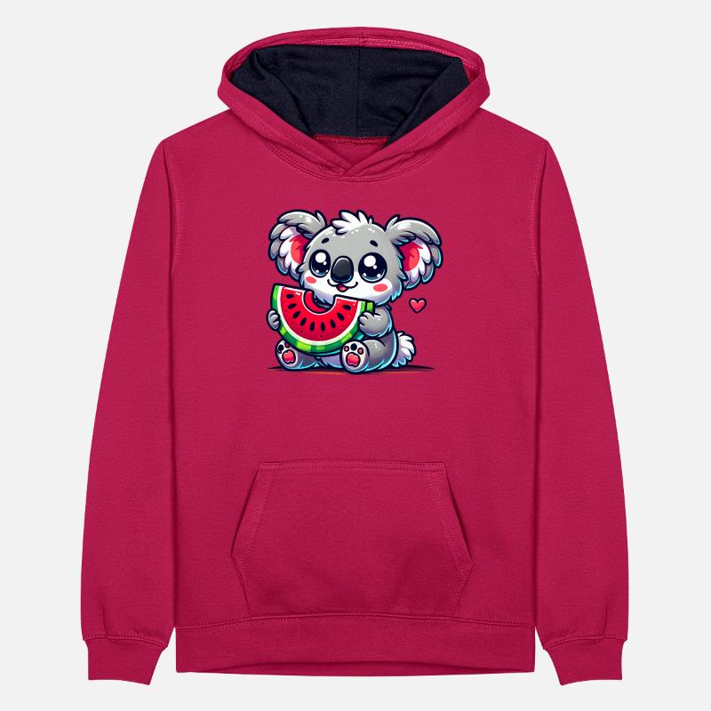 L’adorable koala déguste un morceau de pastèque Sweat à capuche contrasté Ado